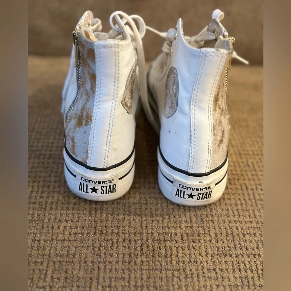 Gold and white leather platform converse size 6.5 - Picture 5 of 5